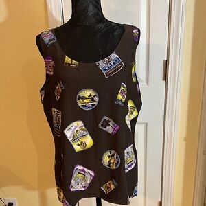 Anama Brown Tank Top with Colorful Graphic Patches